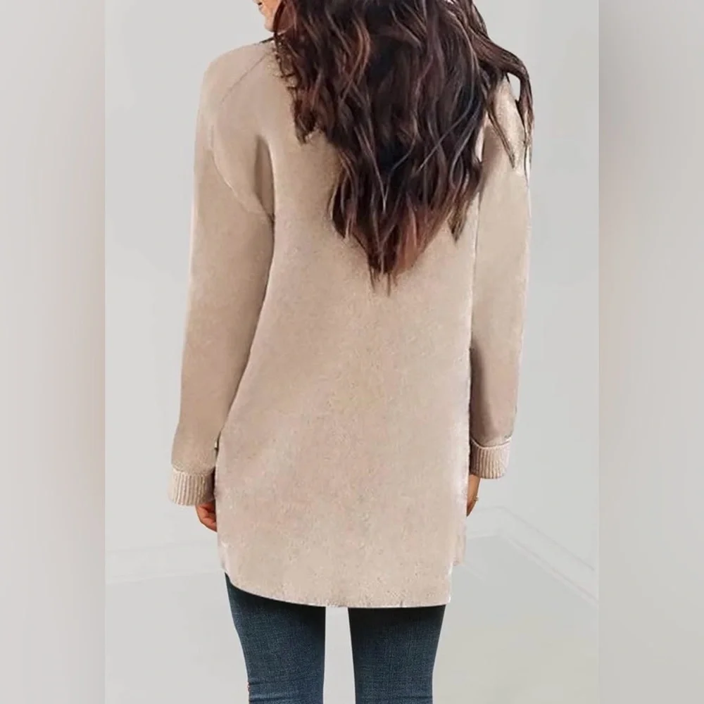 ZESICA Women's Cream Long Sleeves Open Front Knitted Sweater Cardigan SMALL - Picture 2 of 8